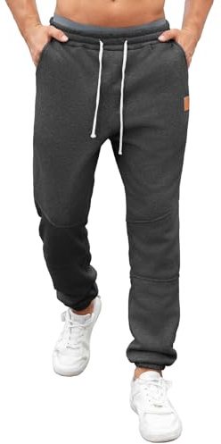 Aisprts Pantaloni Tuta Uomo Invernali Felpati in Pile, Joggers Larghi con Polsini alla Caviglia, Pantaloni Sportivi Caldi con Coulisse e Tasche, Grigio Scuro, L