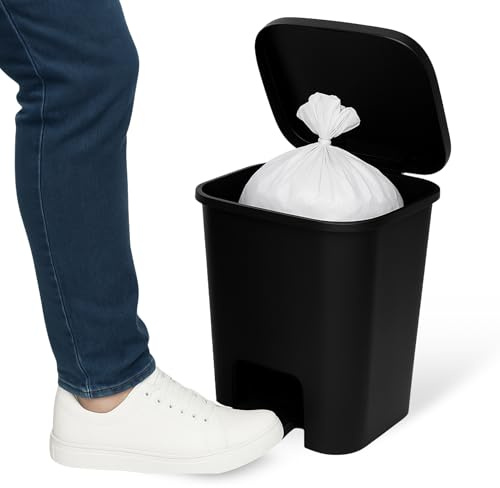 TECHZOCO Cubo basura plástico, Cubo basura apertura pedal, Papelera de pedal, cubo de Pedal, Basura para oficina, Libre BPA, 40 cm alto x 32 cm ancho x 28 cm fondo, Capacidad 18 Litros, Negro.