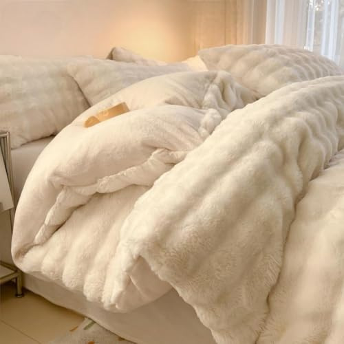 Copripiumino in finta pelliccia di coniglio in flanella, copripiumino morbido, caldo e coccoloso per tutte le stagioni, biancheria da letto Queen Size
