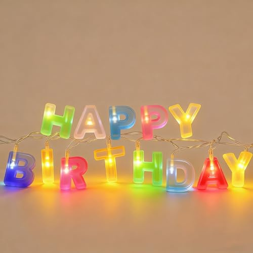 Luci per Festa Buon Compleanno, Ghirlanda Luminosa LED Buon Compleanno da Parete, Decorazione Neon per Feste, Insegna Luminosa a Batteria con 13 Lettere Multicolori per Decorazioni