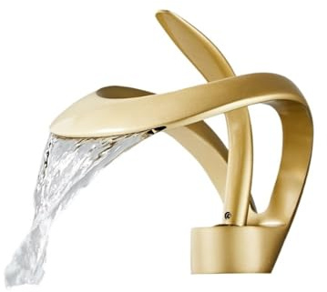 Grifo creativo para lavabo de baño de un solo agujero, mezclador de agua caliente y fría, moderno acabado dorado esmerilado, elegante diseño de cascada para uso doméstico, duradero y elegante.