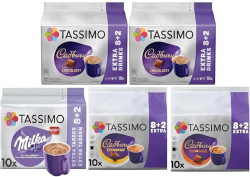 Tassimo Hot Chocolate lovers Variety Pack Capsules – Cadbury, Caramel, Orange & Milka - 50 T-Discs (5 x 10 Pods)