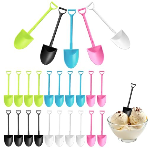 20PCS Mini Ice Cream Dessert Shovel Spoons - Multicolor & Cute Plastic Pudding Yogurt Spoons for Family Gathering, Wedding, Halloween, Party - Disposable Cutlery Mini Shovel for Cake, Ice Cream Cups