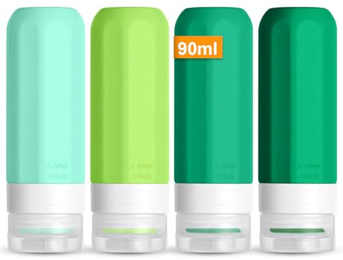 OSDUE Flygplan reseflaskor, 4 st 90 ml resebehållare silikon vattentätt kit toalettproduktkit liten tom flaska turism tillbehör för schampo lotion duschgel kosmetika, gröna