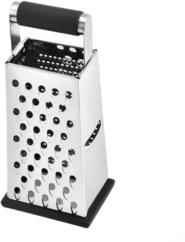 BlesConi Râpe à 4 faces en acier inoxydable avec poignée pour la cuisine, râpe à légumes et fromages, argenté/noir