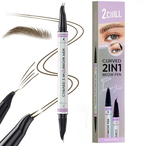 2CHILL Augenbrauenstift, Wasserfest Microblading Augenbrauen stift mit 2 Spitzen, Eyebrow Pencil mit 2-Zinken Gabelspitzen & Präziser Pinselspitze für Natürliches Make up (Dunkelbraun)