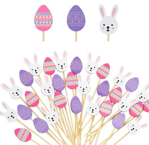 ZMZaoan 100 Unidades Palitos de Cóctel Conejito Huevos de Pascua - Brochetas de Cóctel de Pascua - Decoraciones para Tartas de Frutas para Aperitivos - Accesorios para Fiestas y Celebraciones