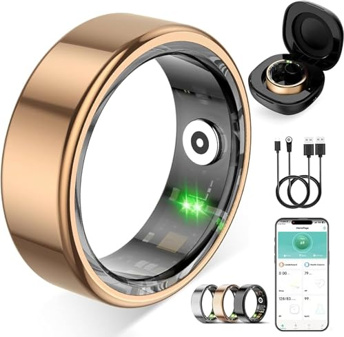 ZBNMY Smart Ring for Women Men,Fitness Tracker Ring with Heart Rate, Sleep Monitoring, Blood Oxygen, Step Counting for iOS and Android, No Subscription Fee,Waterproof(Rose Gold, 8)