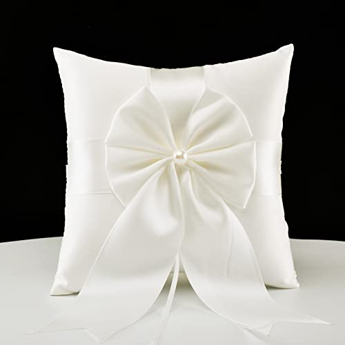 Cuscino per fedi nuziali, decorato con perle color avorio, ideale per matrimoni e feste, 20 x 19 cm