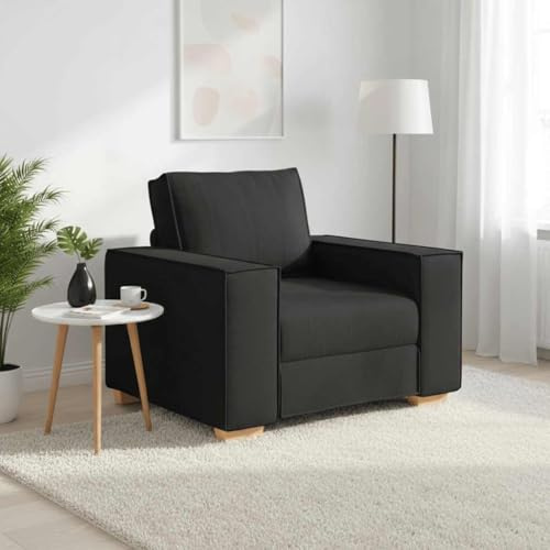 Vortrek Sofa Stuhl Schwarz Stoff 60 cm Sitzbreite mit Holz- und Metallrahmen, gepolstert für Wohnzimmer, Gästezimmer und Jugendzimmer, komfortabel zum Entspannen und Relaxen