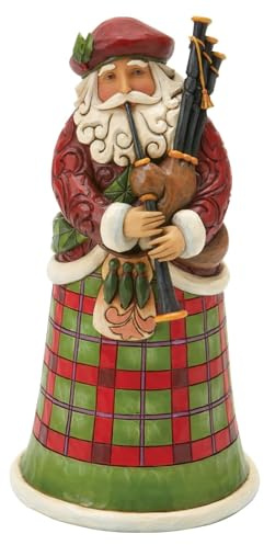 Enesco INJim Jim Shore Heartwood Creek Scottish Santa Figurine 6.75 in, Red, Green, Dark Green, Gold, Brown, Black, Off White