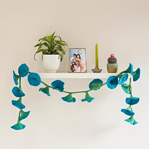 Paper High Handcrafted Felt Flower Garland | 160cm Long with 20 Flowers | Hand Felted Hanging Decoration | Garden Garlands and Bunting Alternative | Mantelpiece Display (Turquoise)