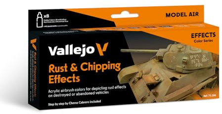 Vallejo Model Color Acrylic Paint Set, 8 Matte Finish Colors for Airbrush, 18 ml Bottles with Dropper for Rust and Weathering Effects