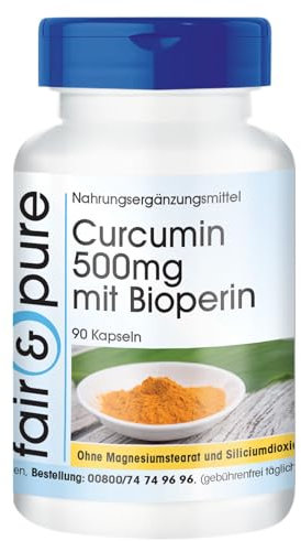 Fair & Pure® - Curcuma in capsule con Pepe Nero - Curcumina 500mg - 95% Piperina - Vegano - 90 Capsule