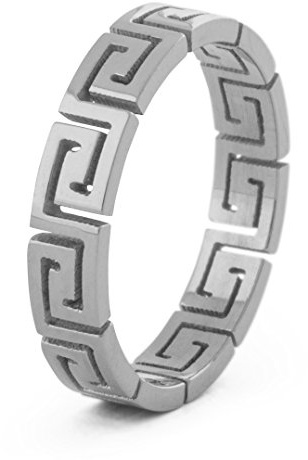 Akitsune Argius Ring | Eleganter Damen Ring mit Griechischen Ornament Muster | Design-Ring für Frauen und Herren Edelstahl Filigran Mäander