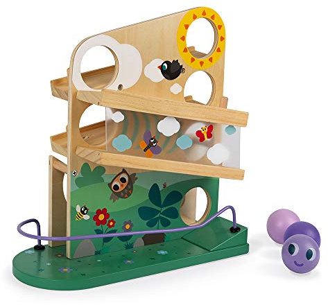 Janod - Wooden Caterpillar Ball Track - Toddler Manipulation and Dexterity Toy - For children from the Age of 1, 08055, Multicolored
