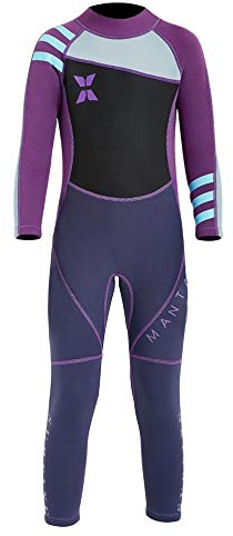 DIVE & SAIL Kid Girls 2.5mm Neoprene One Piece Wetsuits Long Sleeve Swimsuit UPF 50+ UV Protection Rash Guard for Swimming Diving Surfing 8-9 Years Purple