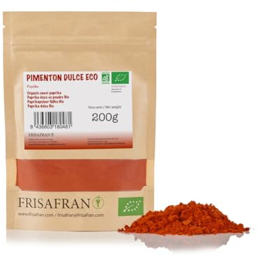 FRISAFRAN | Pimentón Dulce en polvo 200g | Ecológico | molido | pimenton-español | dulce | pimiento | Alto nivel en vitaminas y minerales | Origen ★ Murcia | Especia Natural | fresco