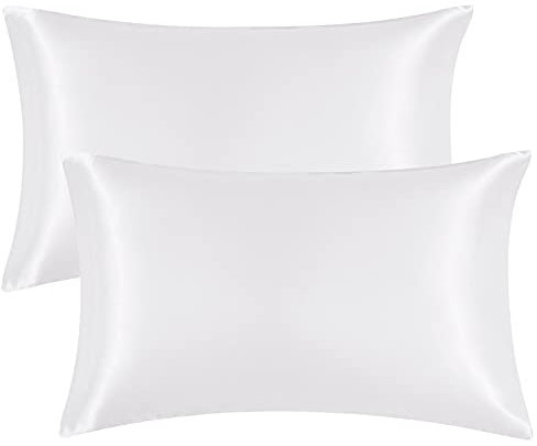 EHEYCIGA Silk Satin Pillow Cases 2 Pack White, Silky Pillowcases for hair and skin with Envelope Closure, Standard Size, 50x75 cm