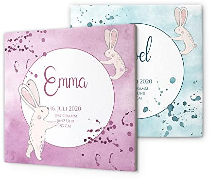 Baby Geburts Daten Leinwand mit Namen Gewicht Größe Uhrzeit | Baby Namensschild für Jungen Mädchen | Deko für Kinderzimmer & Babygeschenk Geburt Taufe… (Design 2)