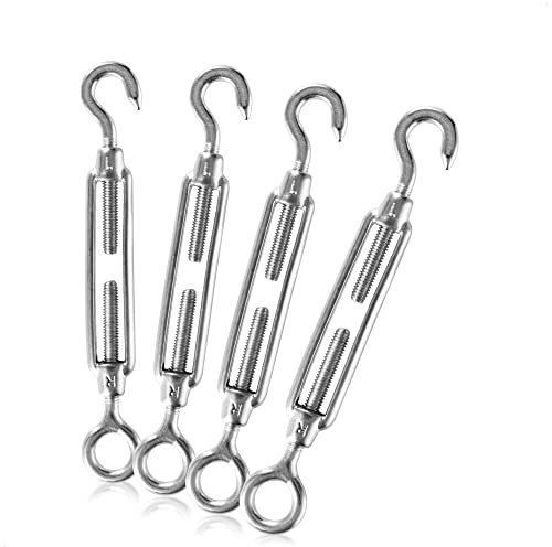 com-four® 4X tenditori a Gancio e Occhiello M4, tenditori in Acciaio Inossidabile 304, tenditori di Fune per Il Fissaggio di Vele ombreggianti, tralicci e Altro