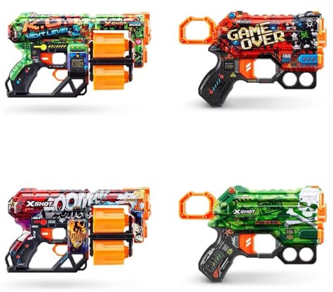 XShot Skins Mix Combo Dread and Menace Foam Dart Blaster (4 Blasters, 48 Dart) Air Pocket Dart-teknik, kompatibel med stort varumärke, leksak skum Dart Blaster