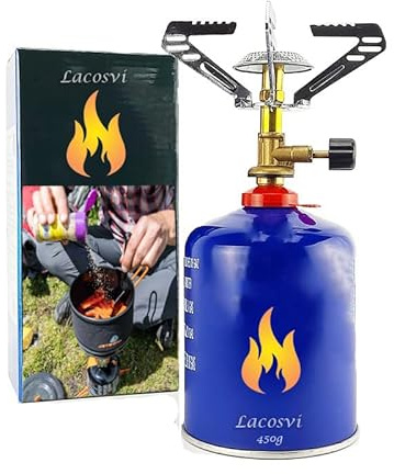 Cocina Portátil de Gas Butano Con Cartucho Recambio 450G, Bombona, Utensilios Para Camping Con Olla Sartén Cazo Vajilla Para Acampada y Senderismo
