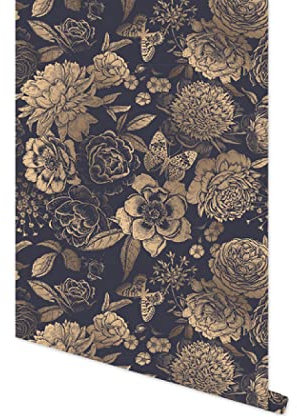 Dostear Klebefolie MöBel Wandtapete 3dtapete Self Adhesive Wallpaper Folie Selbstklebende GroßE Vinyl GläNzend Tapeten FüR KüChentapete Abwaschbar dunkelgoldene Rose 45cm X 300cm