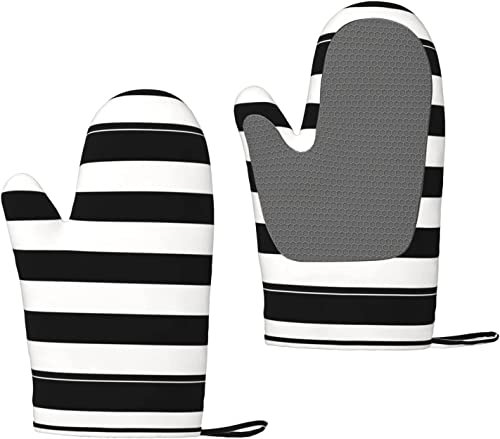 Gants de Four à Grandes Rayures Noir Blanc Gants de Four en Silicone Gants de Cuisine antidérapants, Gants de Cuisson résistants à la Chaleur Une Paire