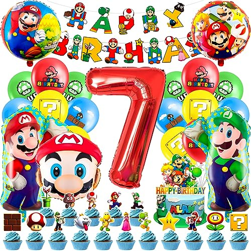 Geburtstag Deko 7 Jahre, Mari Luftballon Kindergeburtstag Geburtstagsdeko, Kinder Party Deko, Tortendeko, Happy Birthday Banner für Jungen, Mädchen, Kinder, Thema Party