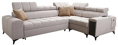 All4All Ecksofa mit Schlaffuntkion und Bettkasten, Wohnlandschaft Gonti L-Form oder U-Form zur Auswahl, XXL Sofa Schlafsofa Gesteppt, modernes Ecksofa 26 (Seite rechts, Gonti II)