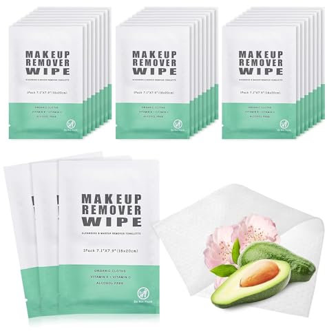 50 Count Makeup Remover Wipes Individually Wrapped Makeup Wipes Bulk Face Cleansing Wipes,Individual Wet Wipes, Travel Towelette Makeup Remover Cloth for Face Cleansing Skin Care Remove Makeup(green)
