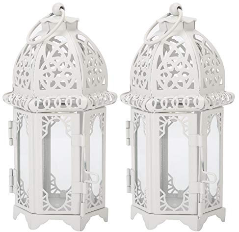 UIYIHIF 2 Stück Kerzenhalter-Ornamente, Weiß, Transparent, Romantisches Schloss, Metall-Kerzenhalter Im Europäischen Stil für Party, Urlaub, Tischdekoration, Heimdekoration