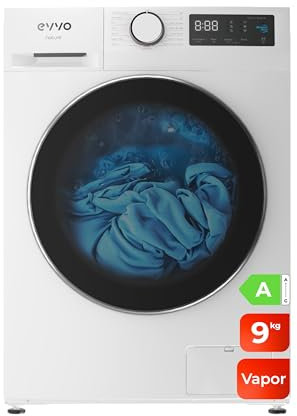 EVVO Lavadora 9kg, Vapor, Bajo consumo, Clase A, Motor Inverter, Hygiene Pro, Lavado Rápido 15', Tambor ePROTECT, Inicio Diferido, 1400 rpm, 15 programas, Carga frontal, Nature (9Kg, Blanco)