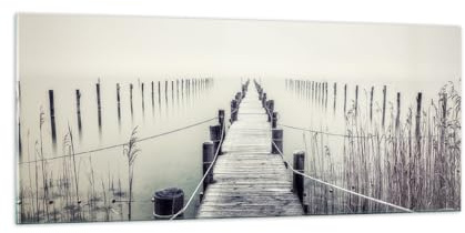 Vidrios decorativos 100x40cm Cuadro Sobre Vidrio Moderno Puente Lago Silencio Grande Dormitorio Cocina Cuadros Pared Impresiones Decoracion Salon Impresión en Cristal Wall Art Prints GAB100x40-5937