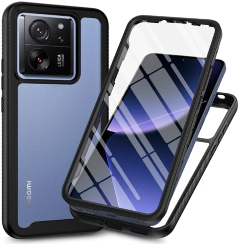 RonRun Funda para Xiaomi 13T/ Xiaomi 13T Pro con Protector de Pantalla Incorporado, Protección de 360 ° Anti Choque Transparente Carcasa Compatible con Xiaomi 13T/ Xiaomi 13T Pro Negro