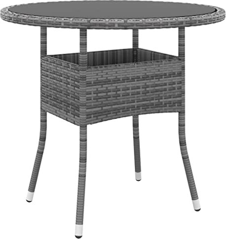 AUVYI Gartentisch Ø80x75 cm Hartglas und Poly Rattan Grau Dining Table Pokertisch Beistelltisch Klein Bierpong Tische Campingtisch Buffettisch Multifunktionstisch Küchentisch Biertisch