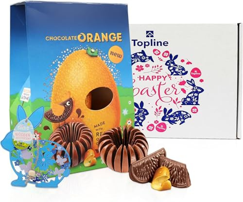 Orange Chocolate Easter Eggs Hamper - Smooth Large Milk Chocolate Egg & Chocolate Orange Ball 295g with Topline Hanging Decoration. Great Chocolate Gift for Easter Gifts, Egg Hunt