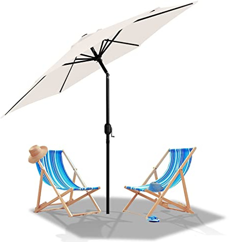 Jopassy Sonnenschirm 270cm Sonnenschutz knickbar,Sonnenschirm strand Neigungswinkel und Höhe verstellbar ohne Ständer,Strandschirm für Terrasse,Balkon,Strand,Beige