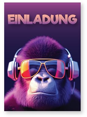 Friendly Fox 12 Gorilla Einladungen Partyeinladung zum Geburtstag Junge Mädchen, Teenager Einladungskarten
