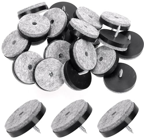 Glarks 20pcs Black 38MM Furniture Glide Screw-on Furniture Antiskid Felt Pad Slider Floor Protector for Wooden Leg Feet of Chair Table Sofa Stool