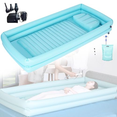 Plegable Ducha Inflable Bañera, Kit De Sistemas Portátiles De Bañera Hinchable De PVC Con Bomba De Aire Eléctrica Y Bolsa De Agua, Ayudas Junto A La Cama Para Ancianos Y Pacientes Encamados