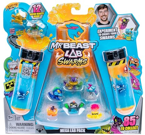 Coffret Méga labo MrBeast Lab Atomic Swarms, Verse de l'eau, secoue Le Tube à essai et découvre 2 des 12 Mini créatures MrBeast Swarms de 2,5 cm à Collectionner, Plus de 85 à Collectionner