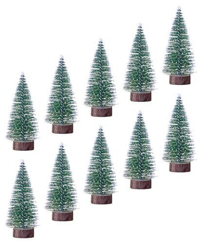 10pcs 4inch Mini Christmas Tree Bottle Brush Trees Chrismas Village Trees Ornaments Mini Plastic Christmas Trees with Wooden Base for Christmas Decoration Miniature Chrismas Tree
