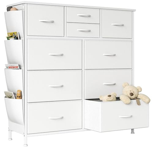 Flrrtenv Chest of Drawers, Dresser for Bedroom with 10 Drawers, Fabric Storage Organizer Fit for Nursery, Living Room, Closet，White