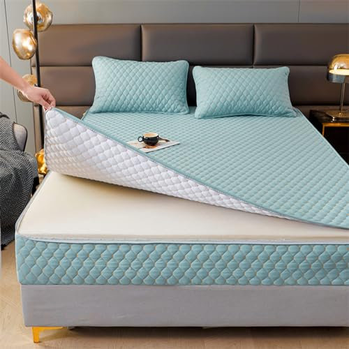 Fodera per materasso matrimoniale trapuntata personalizzabile, protezione per materasso completamente racchiusa con chiusura a cerniera, anti polvere, lavabile, blu, per letto singolo/piccolo/king