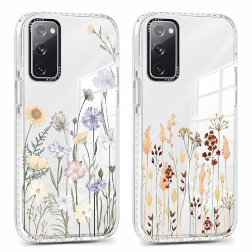Xylota 2 x Fodral för Samsung Galaxy S20 FE 5G 6,5 tum, Transparent Aesthetisk Teckning Blommor Flickor Kvinnor Fodral, Mjuk Tunn Silikon TPU Stötsäker Skyddshölje för Samsung S20 FE, Blommig 22