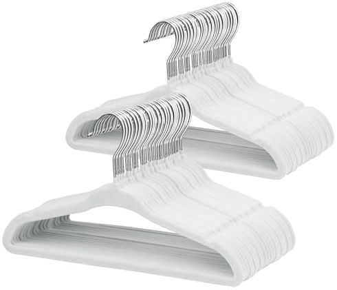 ManGotree 11 Baby Velvet Hangers, Non-Slip Infant Coat Hangers, Ultra-Thin Toddler Felt Hanger with 360° Swivel Hook, Space Saving Children's Hanger for Kids Clothes, 48 Pack (White)