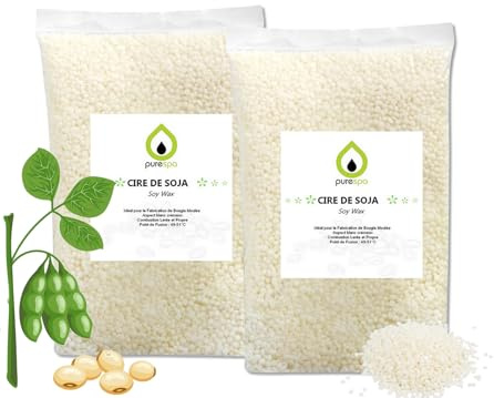 PURESPA, Cire de soja en granulés 2kg – 100% naturelle et végétale – Sans OGM, sans paraffine – Pour fabrication de bougies maison, fondants parfumés, chandelles DIY