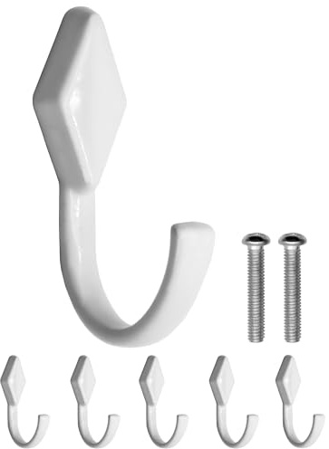 Fuxxer 5x Massive Eisen-Haken, Garderoben-Haken, 5er Set, weiss